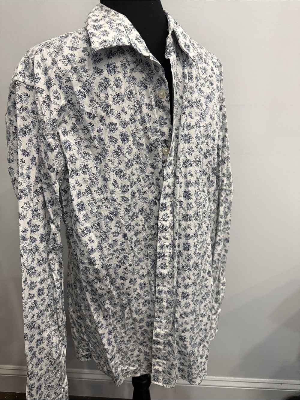 Michael Kors White Button-Down Shirt with Blue Floral Print